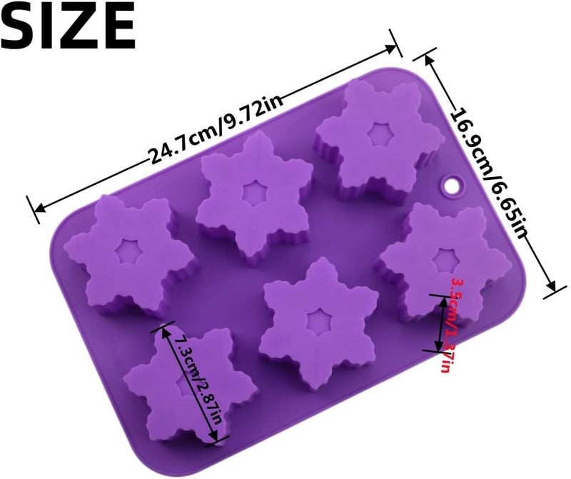 Accfore Snowflake Silicone Molds,2 Pack Cake Pans Cookie Trays Handmade Soap Making Molds Also for Chocolate Pudding Jelly Muffin Cups Kitchen Baking Decoration(Blue/Purple) - Image 2